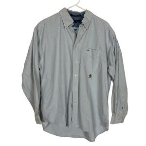 Tommy Hilfiger Blue White Striped Button Down L/S Men's Size Largeing